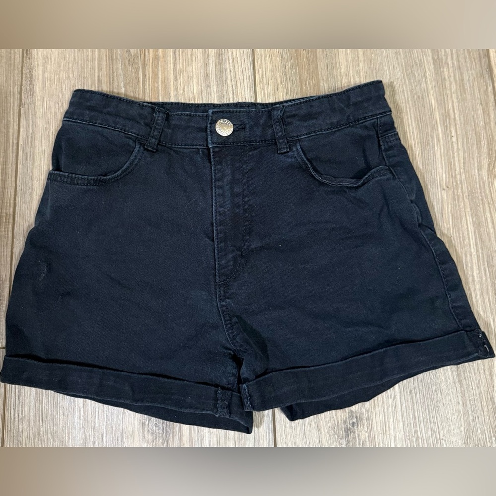 H&M Black Jean Shorts with Cuffed Hem